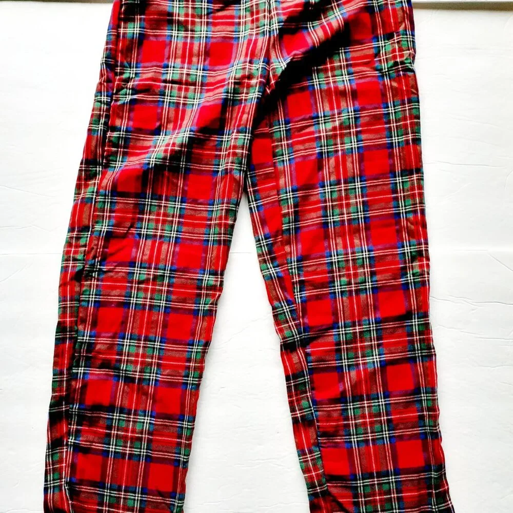 Kids Christmas Pajamas 2 Piece Set Red Plaid Shirt Pants Large 10-12 New